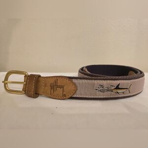 Guy Harvey Marlin Design Ribbon Belt With Brass Buckle- Size 36